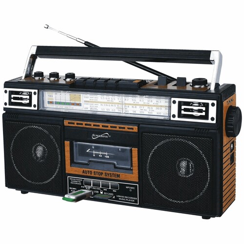 SuperSonic SC-3201TBTWOD Bluetooth Retro 4 Band Radio Cassette USB Wood