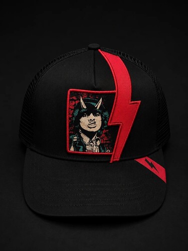 AC/ DC BON BOLT CUT SNAPBACK TRUCKER HAT BLACK
