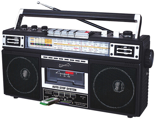 SuperSonic SC-3201TBTBLK Bluetooth Retro 4 Band Radio Cassette USB Black