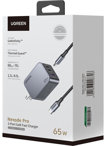 UGREEN - - Nexode Pro 65W 3-Port USB-C/USB-A GaN Charger