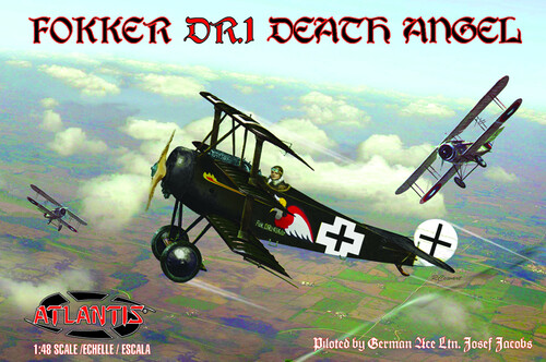 Fokker DR.1 Death Angel with Trading Card (Piloted by German Ave Ltn. Josef Jacobs) 1/48 Scale Model Kit