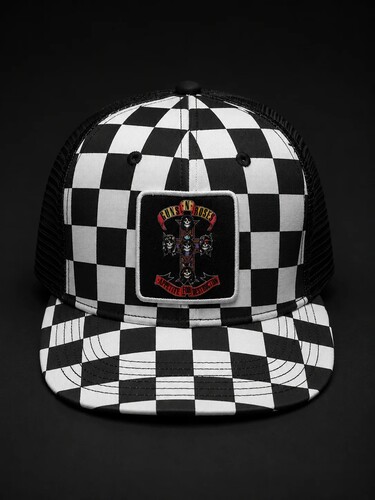 GUNS N ROSES CHECKER BILL PATCH TRUCKER HAT BLK/ WH