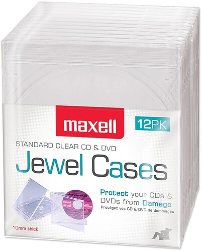 Maxell 190069D CD-360 Replacement CD/DVD Jewel Boxes Plastic 12 Pack (Clear)