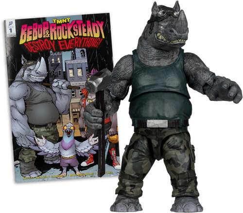 TMNT 5IN FIGURE WITH COMIC WV2 - ROCKSTEADY