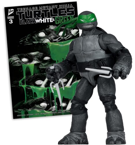 TMNT 5IN FIGURE WITH COMIC (BLACK WHITE & GREEN VA