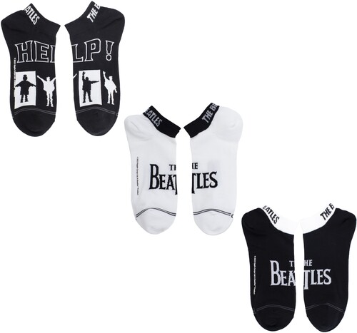 PERRI'S BEATLES HELP WHITE BLACK CREW SOCKS 3 PACK