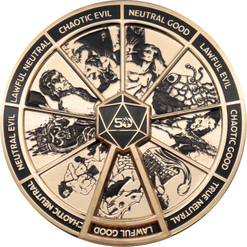 D&D GOLD COLORED ALIGNMENT SPINNER PIN BADGE