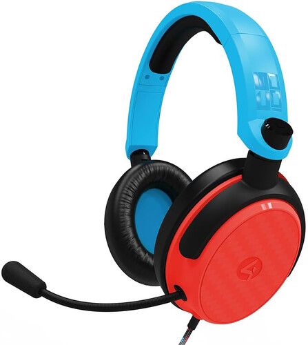 PC Accessory:  Wired Headset - 4Gamers C6 -100 - Neon Red & Blue:  Compatible with PC, PS5, Xbox X|S