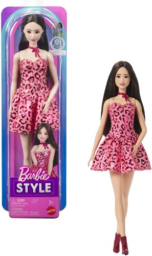 Mattel - Barbie Fashionistas Doll #246 With Pink Leopard Print Dress, Black Hair