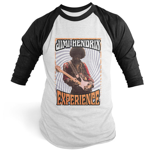 Jimi Hendrix - Jimi Hendrix Experience 1968 White & Black Baseball T-Shirt (Medium)