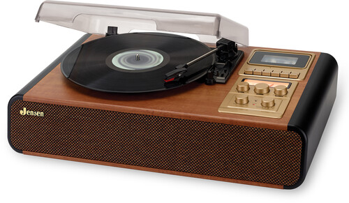 JENSEN JTA385 RETRO TURNTABLE/ CASS/ RADIO BROWN
