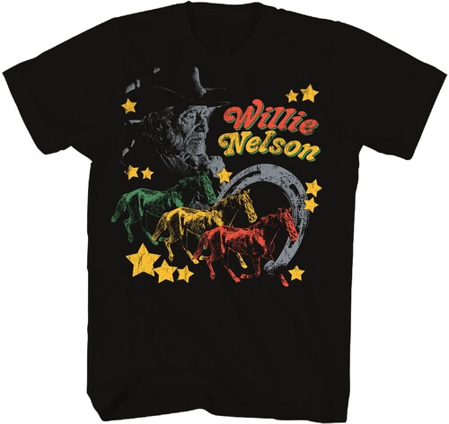Willie Nelson - Multi Color Horse T-Shirt -  Medium Black ZRWN1182A2