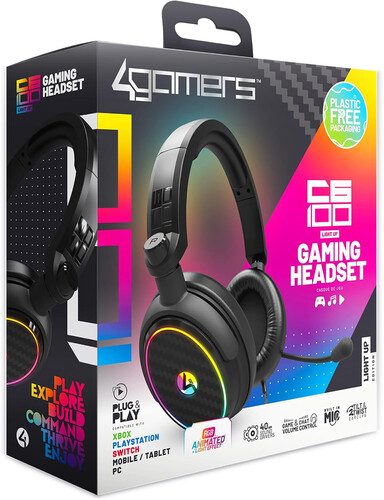 PC Accessory:  Wired Headset - 4Gamers C6-100 - LED Light Up:  Compatible with PC, Switch, PS5, Xbox X|S