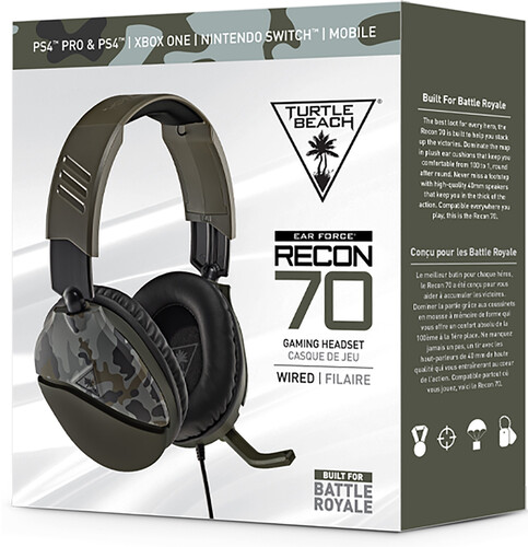 PC Accessory:  Wired Headset - Turtle Beach Recon 70 - Green Camo:  Compatible with PC, Switch, PS5, Xbox X|S