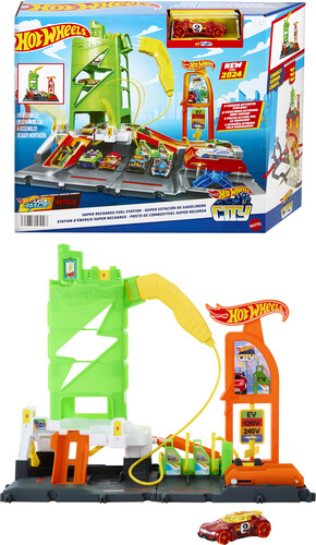 Mattel - Hot Wheels City Super Recharge Fuel Station with 1:64 Scale Toy Car