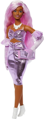 BARBIE DLX STYLE PINK HAIR AND METALLIC PINK DRESS