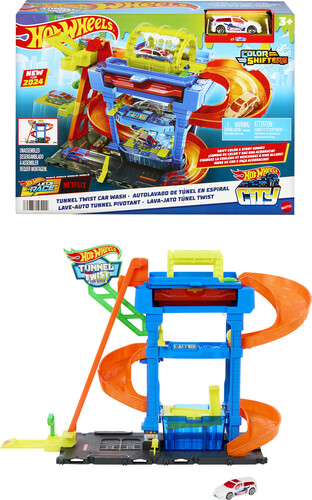 Mattel - Hot Wheels City Tunnel Twist Car Wash & Color Shifters Vehicle in 1:64 Scale