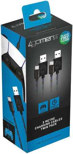 PlayStation 5 Accessory:  Power - 4Gamers 3M Superfast Play & Charge Cables Twin Pack