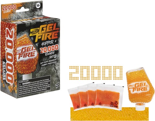 Hasbro Collectibles - Nerf Pro - Gelfire Refill with Hopper (Orange) 20,000 Rounds & 800 Round Hopper