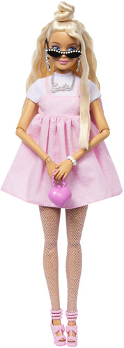 Mattel - Barbie Deluxe Style with Blond Hair in Top Knot, Pink Pastel Dress with Oversized Bow and Accessories