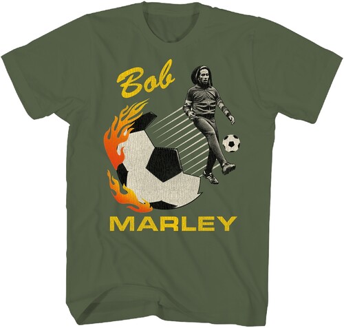 Bob Marley - Soccer Photo T-Shirt - Small Military Green ZRBM0657A1