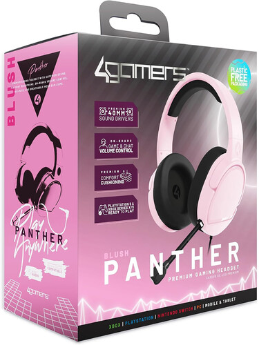 PC Accessory:  Wired Headset - 4Gamers PANTHER Headset - Blush:  Compatible with PC, Switch, PS5, Xbox X|S