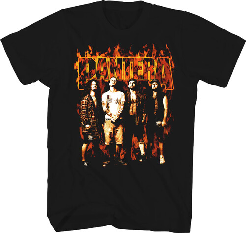 PANTERA FLAMES BAND PHOTO FR/ BK T-SHIRT 1X LRG BLK