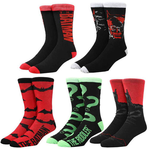 DC COMICS THE BATMAN MOVIE 5 PAIR CREW SOCKS 8-12