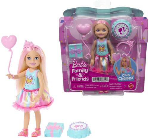 Mattel - Barbie Club Chelsea Birthday-Themed Small Doll with Party Accessories, Blonde