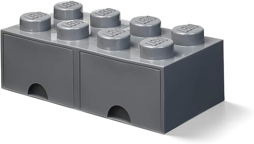 LEGO Stackable Storage Brick with 2 Drawers and 8 Knobs, Dark Grey