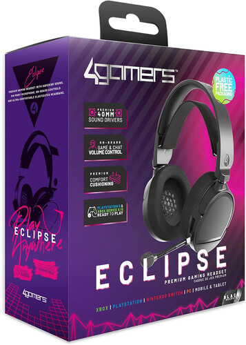 PC Accessory:  Wired Headset - 4Gamers ECLIPSE Premium Gaming Headset Black:  Compatible with PC, Switch, PS5, Xbox X|S