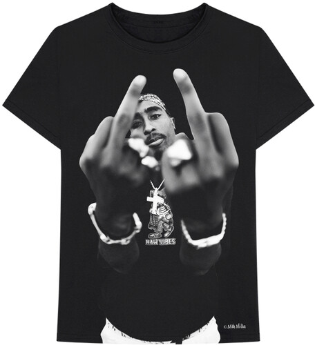 2pac - Tupac B&W Middle Finger Black Unisex Short Sleeve T-shirt 2XL
