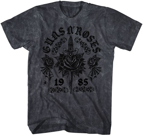 Guns N' Roses - Flocked Tattoo T-Shirt - Large Black Mineral Wash 12160726A3