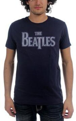 The Beatles - The Beatles Vintage Drop T Logo Navy Blue Unisex Short Sleeve T-Shirt Small