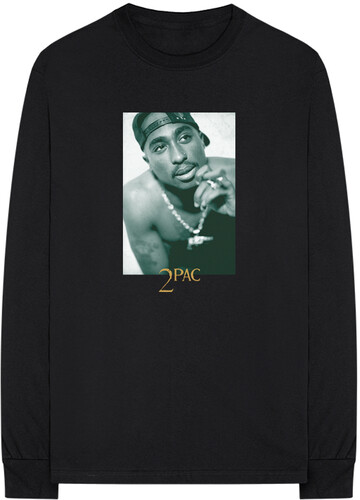 2pac - Tupac Halftone Photo Black Unisex Long Sleeve T-shirt Large