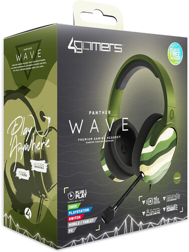 PC Accessory:  Wired Headset - 4Gamers C6-100 WAVE - Forest Camo:  Compatible with PC, Switch, PS5, Xbox X|S