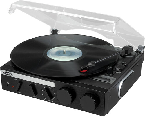 Jensen Jta-230R Usb Turntable Spkrs Cover Black - Jensen JTA-230R Turntable USB 3-Speed (33/45/78 RPM) Belt Drive - Automatic With Built-In Speakers Inlcudes Dust Cover (Black)