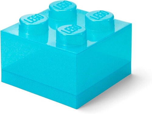 LEGO STORAGE BRICK 4 KNOBS TOP LID GLITTER BLUE