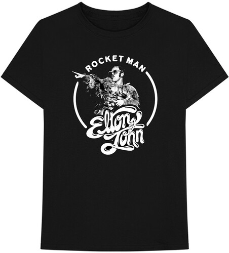 Elton John - Elton John Rocketman Circle Black Unisex Short Sleeve T-shirt Small