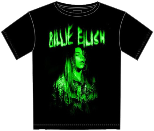 Billie Eilish - Billie Eilish Green Photo Black Unisex Short Sleeve T-shirt Medium