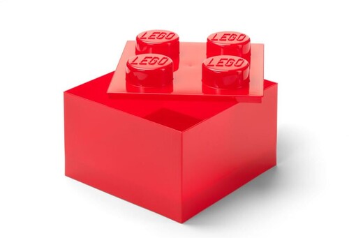 LEGO Stackable Storage Brick with 4 Knobs, Red with a Top Lid Translucent