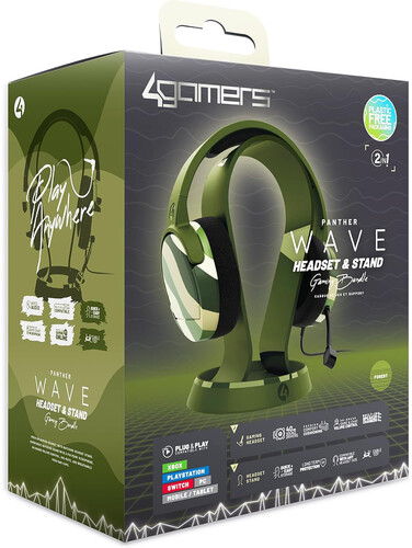 PC Accessory:  Wired Headset - 4Gamers Panther Headset with Stand - Wave Forest:  Compatible with PC, Switch, PS5, Xbox X|S