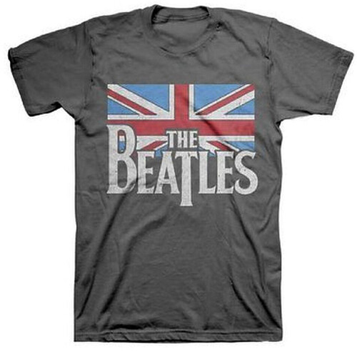 The Beatles - The Beatles Distressed British Flag Charcoal Short Sleeve T-Shirt Medium