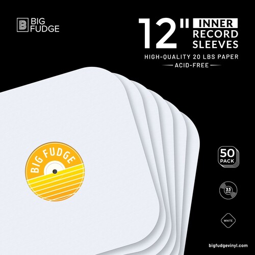 Big Fudge BFIS12x50US 12-inch LP Vinyl Record Round Corner Inner Sleeve 50 Pack White