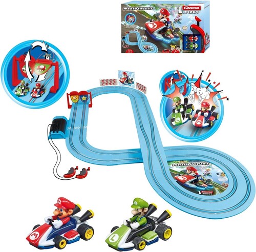 Carrera First Nintendo Mario Kart Slot Car Race Track - Includes 2 Cars: Mario and Luigi and Two-Controllers