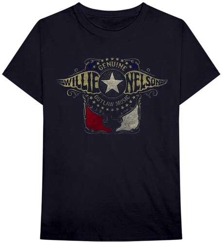 Willie Nelson - Willie Nelson Genuine Outlaw Music Outlaw Wings Black Unisex ShortSleeve T-shirt Large
