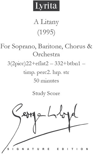 Lloyd: A Litany for soprano, baritone, chorus & orchestra Study Score