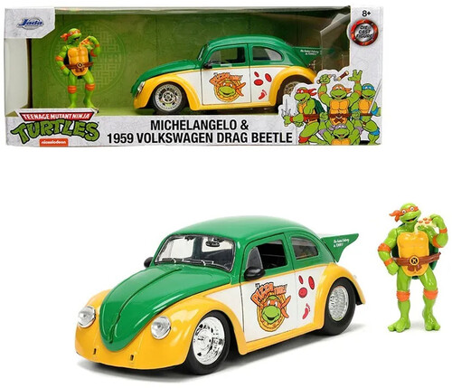 Jada Toys - 1:24 VW Drag Beetle with Teenage Mutant Ninja Turtle Michelangelo Figure