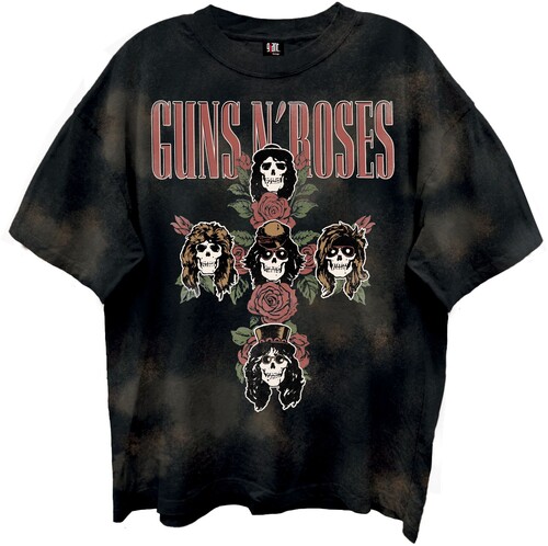 Guns N' Roses - Rose Cross - Giant Vintage T-Shirt - 2XL Black Bleach Wash 12160761A5