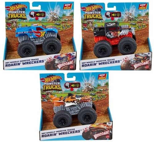 Hot Wheels Monster Trucks Roarin’ Wreckers, 1 1:43 Scale Truck with Lights  & Sounds